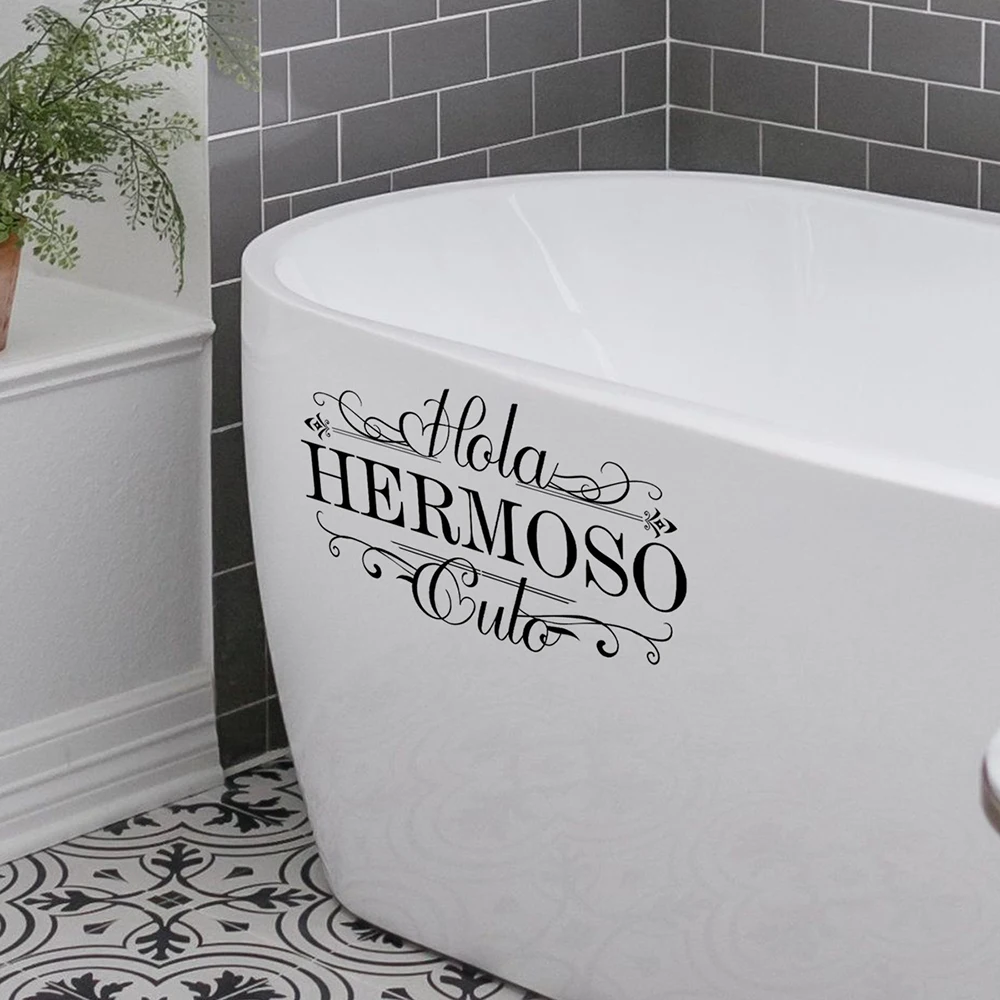 Spanish Funny Hola Heromoso Toilet Wall Stickers Decals for Bathroom WC Home Wall Decor view 2