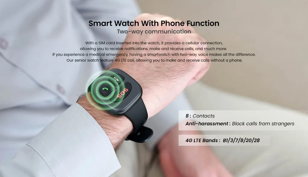 H105A 4G Non-screen Smart Health Watch,One Button SOS,Two-way Phone Call Watch,GPS Tracker,Sleep Tracker Elderly Watchs