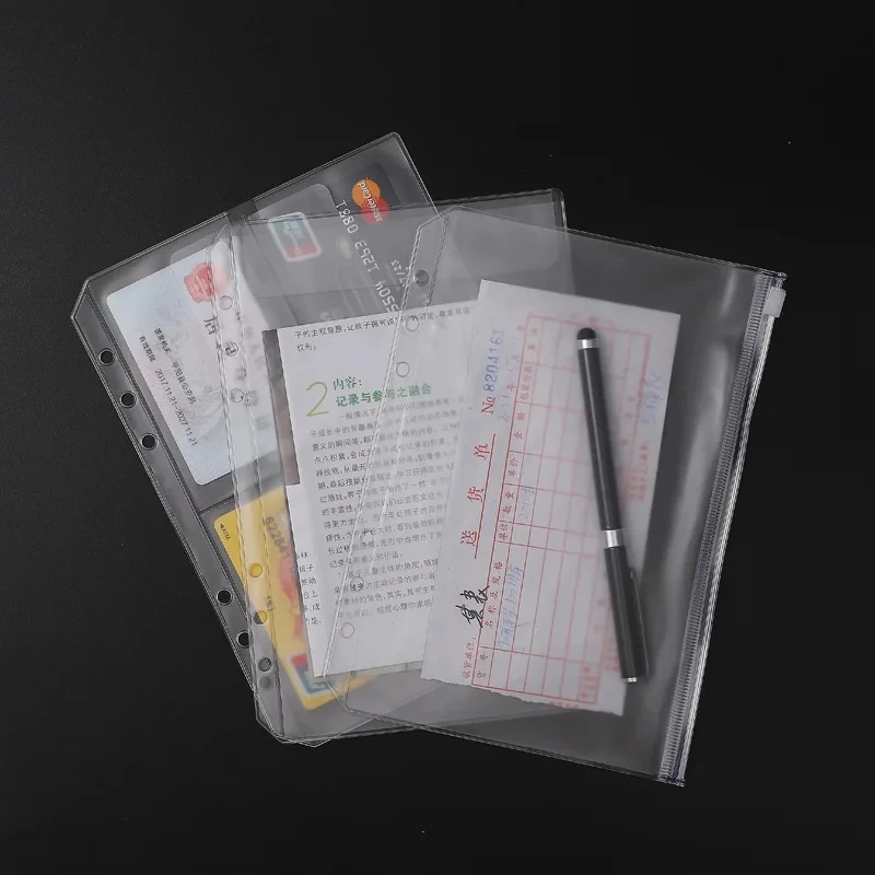 A6 12PCS Binder Pockets Binder Zipper Folders for 6-Ring Notebook Binder Waterproof PVC Leaf Pouch Document Filing Bags
