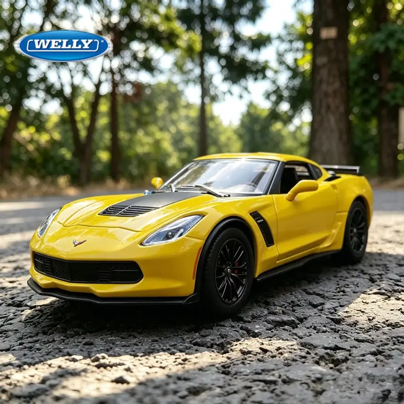 Welly 1:24 Chevrolet Corvette Z06 2017, Modelo de Auto Deportivo de Aleación, Vehículo de Carreras Clásico de Metal, Regalo