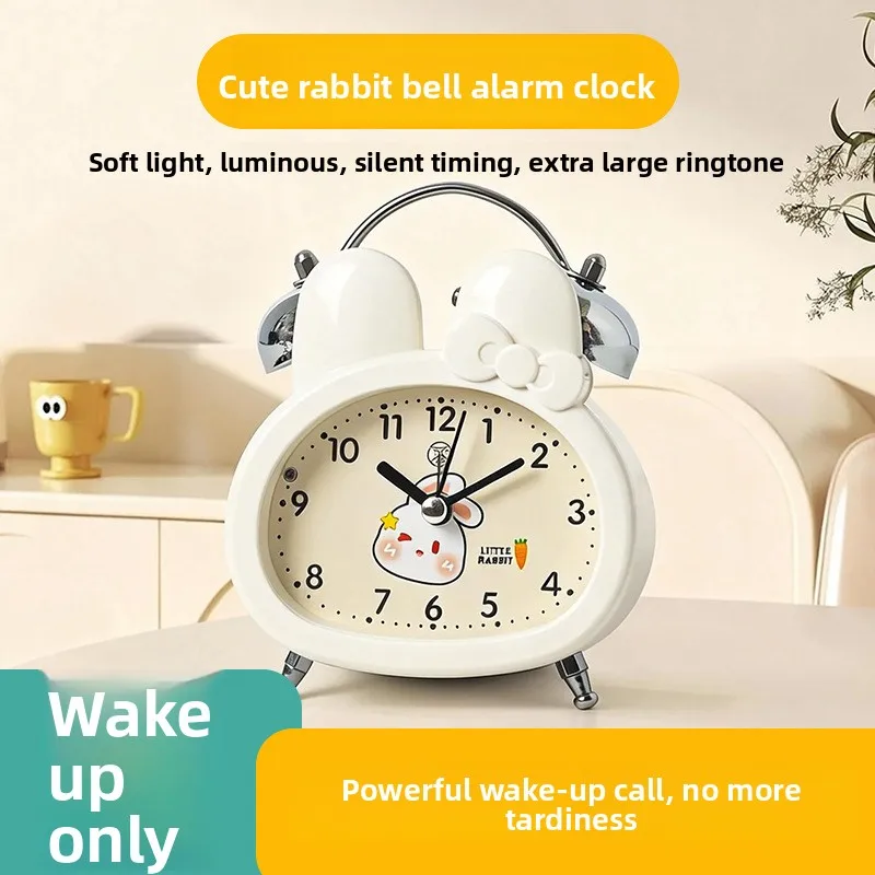 Alarm clock students use wake-up artifact cartoon children bear rabbit bell alarm clock bedroom night light silent clock