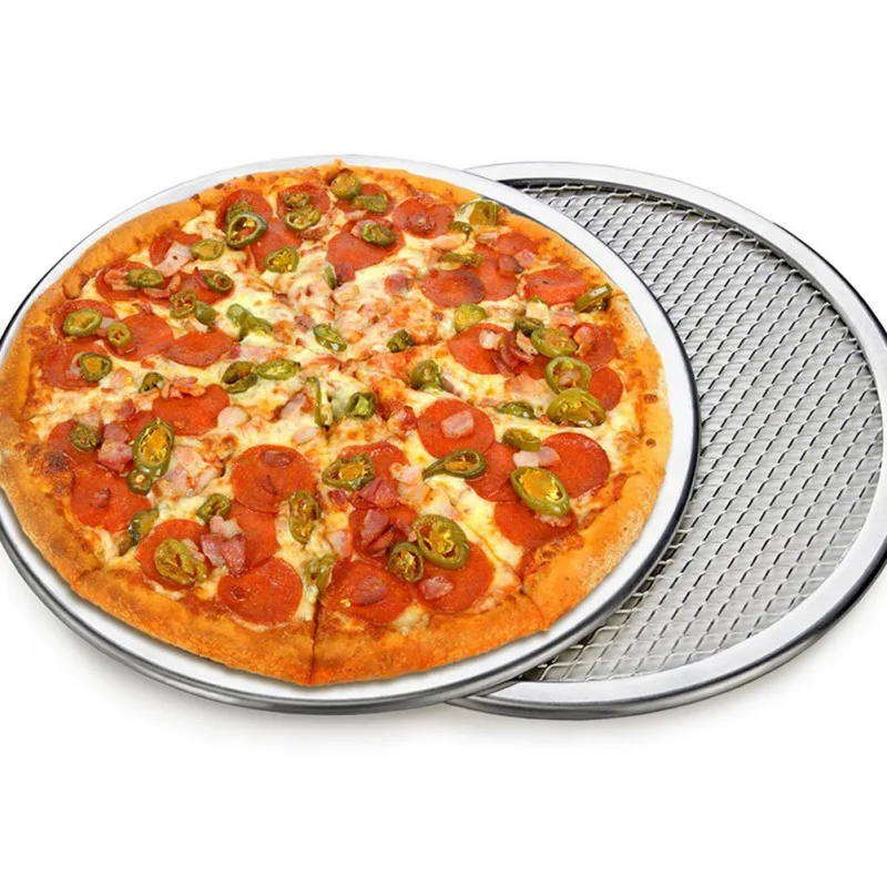 1PCS Aluminum Round Pizza Baking Tray DIY Pizza Screen Baking Tray Metal Net Non-stick Mold For Oven Cratch-resistant Durable