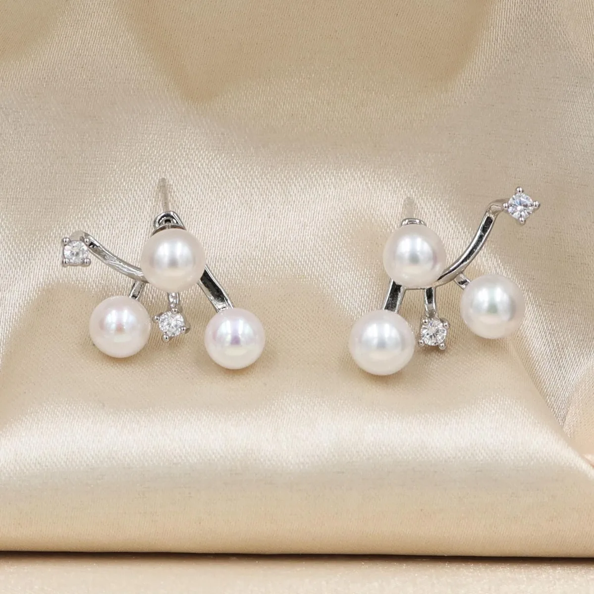 High-end Asymmetrical Pearl Earring Blank Setting, Brass 18K Gold Plated S925 Silver Needle DIY Earring Findings Fit 6-7mm Pearl