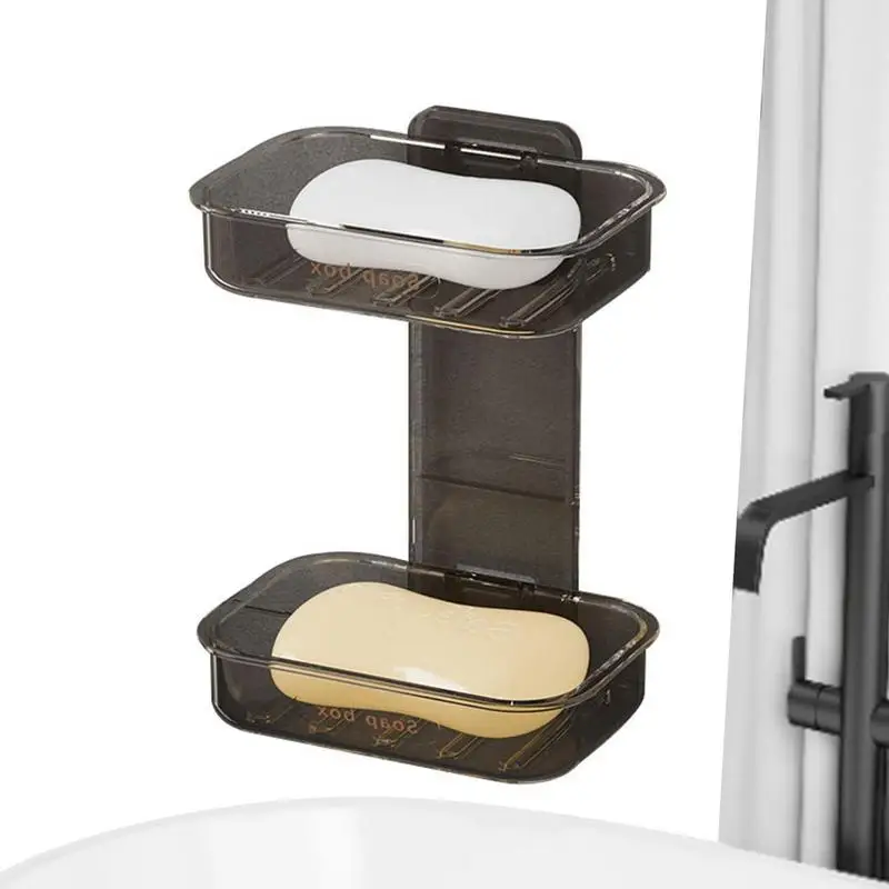 Wall Mounted Soap Double-Tier Dish Drain Soap Holder Bathroom Self Adhesive Soap Dish Soap Container Bathroom Accessories