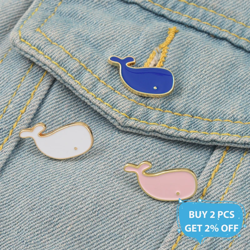 Cartoon Whale Enamel Pins Pink Blue White Brooches Sea Animal Backpack Lapel Badge Jewelry Gift For Friend Kids Wholesale