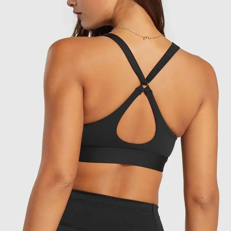 

Сплошной цвет, женский спортивный бюстгальтер с перекрестной спинкой, высокопрочный облегающий топ, комплексное нижнее белье для занятий йогой в тренажерном зале с накладкой на грудь