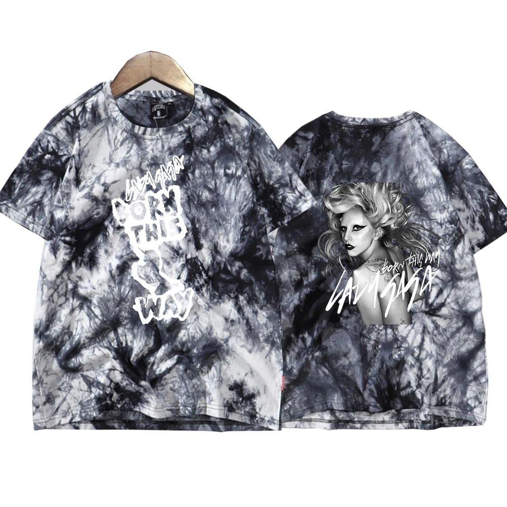 Lady Gaga Born This Way  Tie Dye Shirts Unisex Round Neck Short Sleeve T-shirt Fans Gift Tops