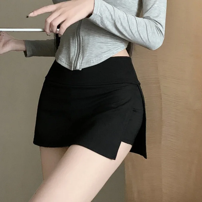 

Women Sexy Low-waisted Casual Side Split Sports Yoga Solid Color Fashion Slim Wrap Buttocks Short Skirts