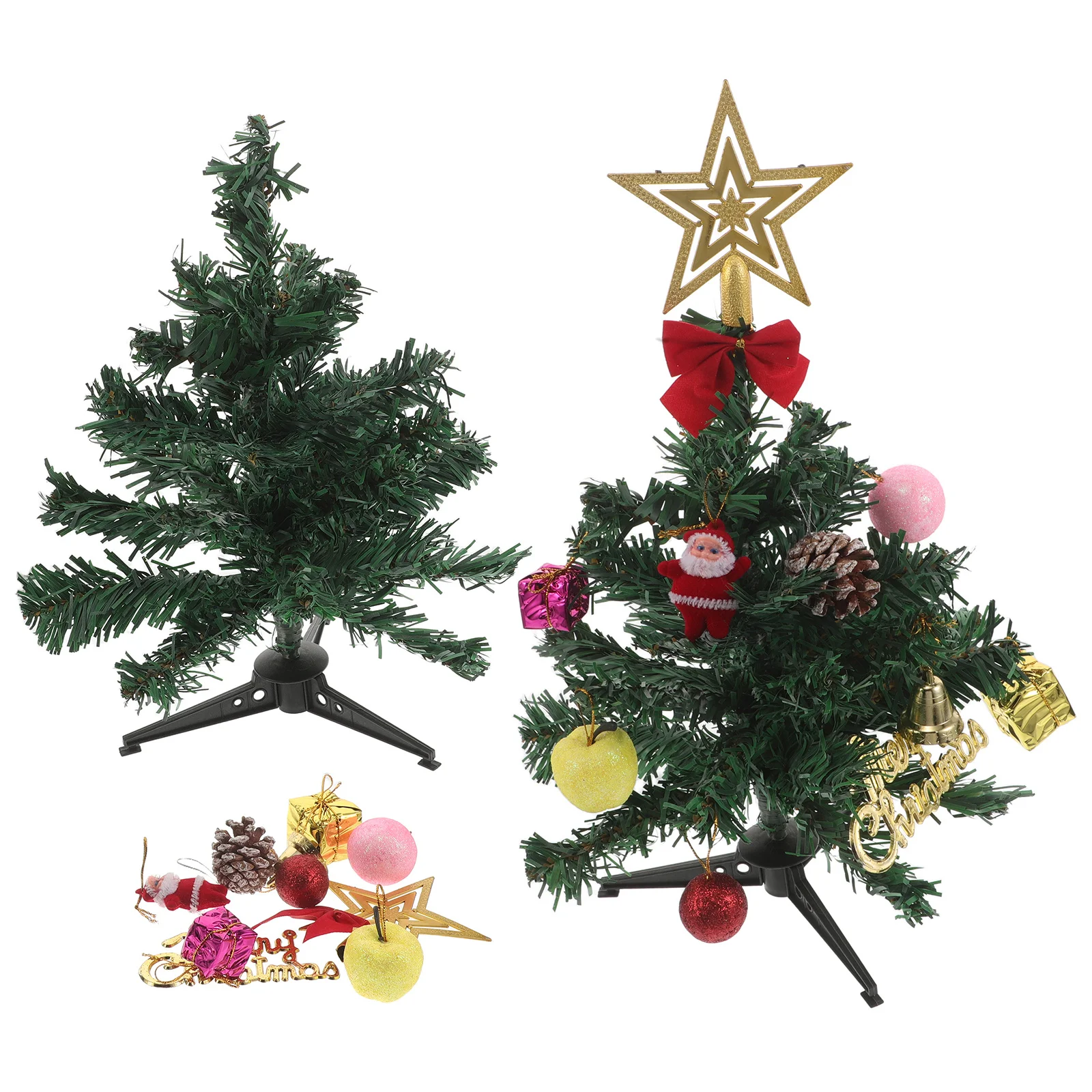 

2 Sets Mini Christmas Decor Artificial Pine Trees For Small Spaces Diy Desktop Xmas Tree With Stand - Tabletop Holiday Tree