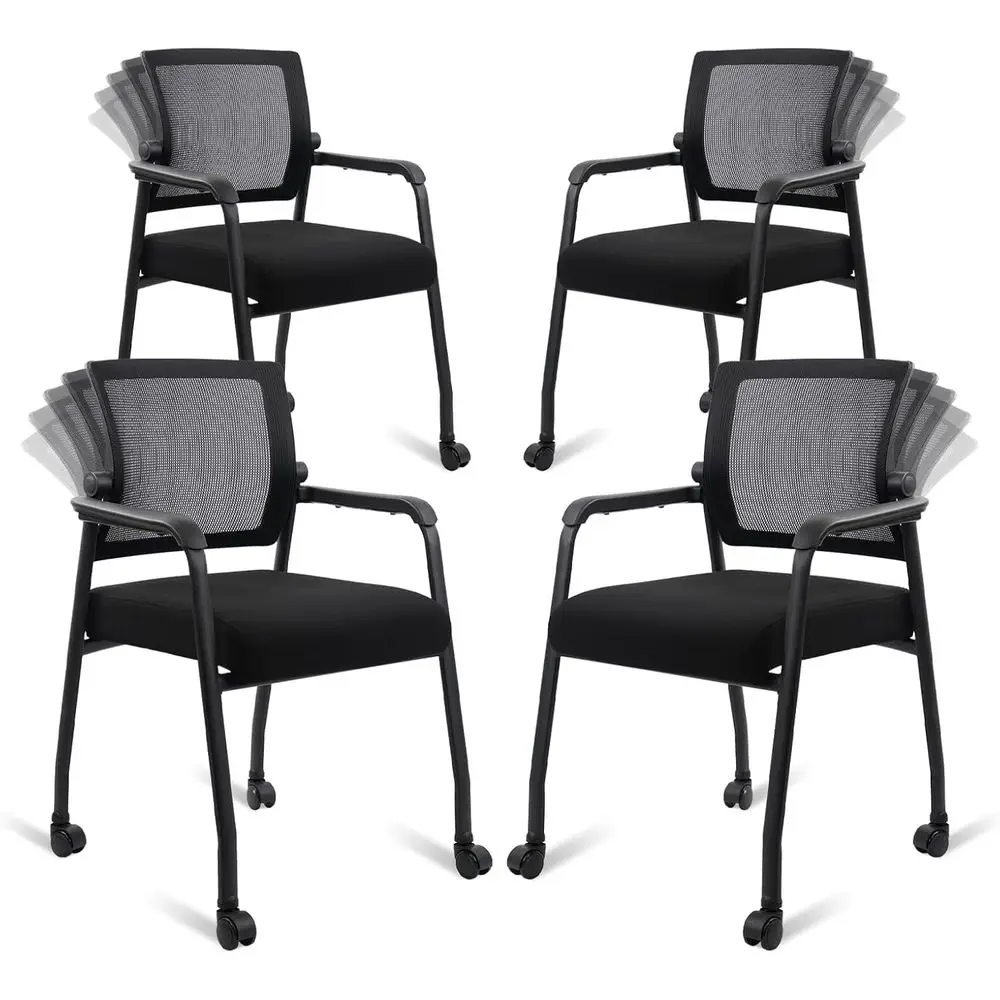 

Кресла для зала ожидания на колесиках, с регулируемой сетчатой спинкой, офисное кресло с эргономичной поясничной поддержкой и утолщенной подушкой сиденья