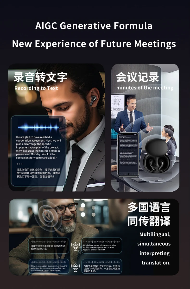 New A98 Multilingual Ai Intelligent Translation Function Wireless Bluetooth Earphones ENC Noise Reduction In-Ear Smart Earbuds