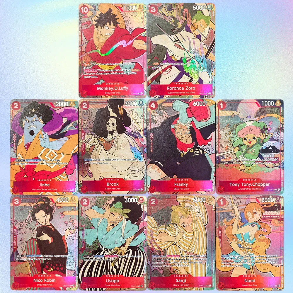 Selbstgemachte Proxy One Piece Englische 1. Jubiläums-Sammelkarten mit Luffy, Zoro, Sanji, Franky, Brook, Nami, Chopper, Robin, Usopp