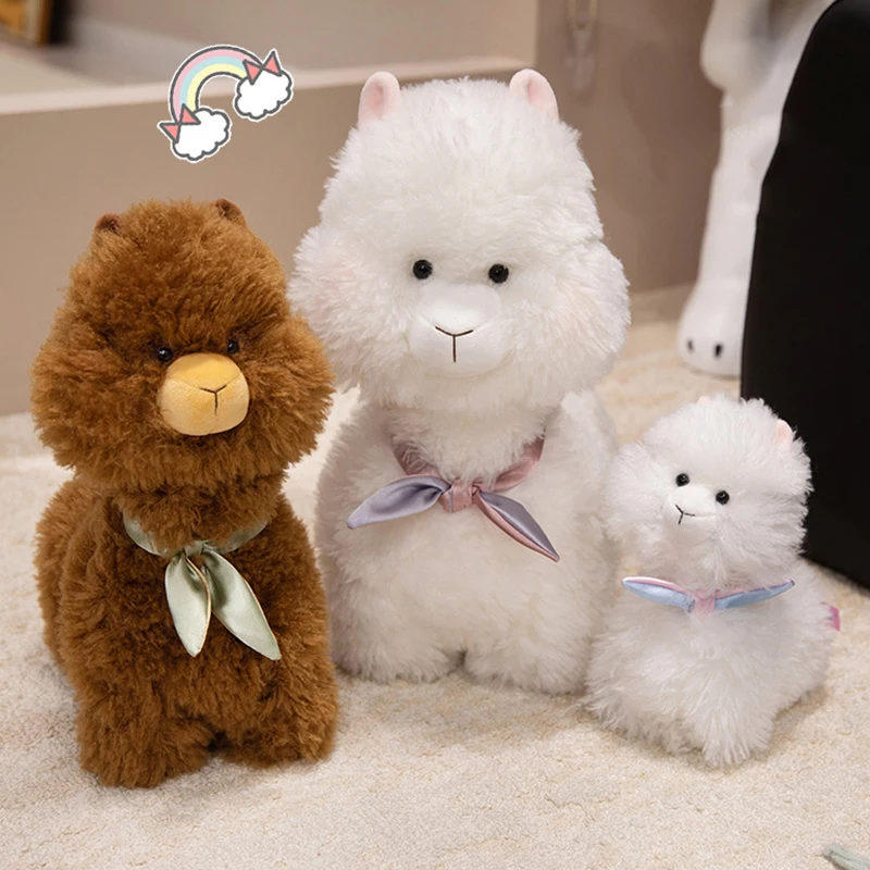 น่ารัก Furry สัตว์ Llama Plushies ตุ๊กตาของเล่นสีขาวสีน้ําตาล Dopey Alpaca Plush Soft ตุ๊กตา Huggable เด็ก Alpaca Kawaii ของขวัญ