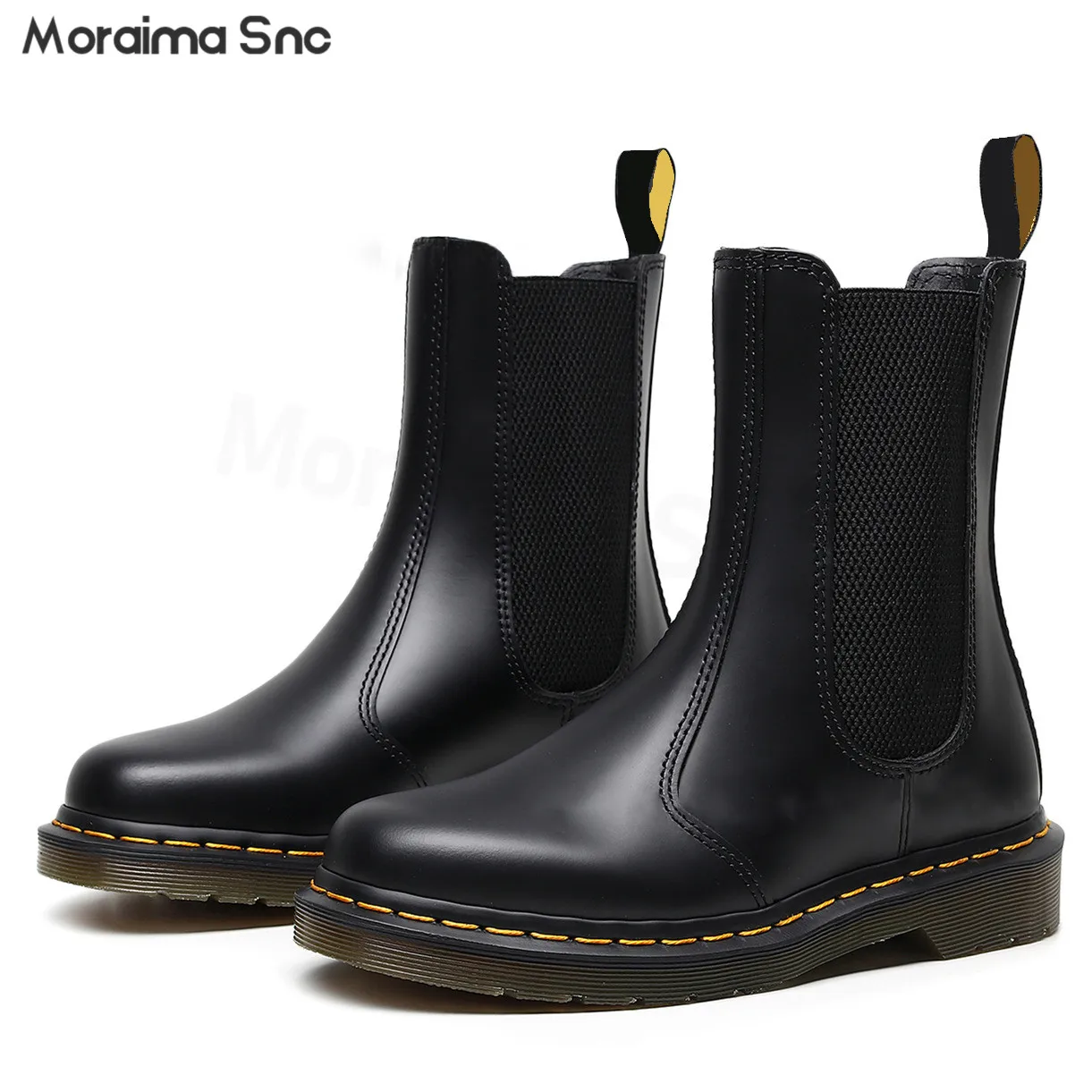 

Black Simple Stretch Chelsea Boots Round Toe Casual Mid-Calf Boots Large Size Men's and Women's Same Style Slip-On Boots