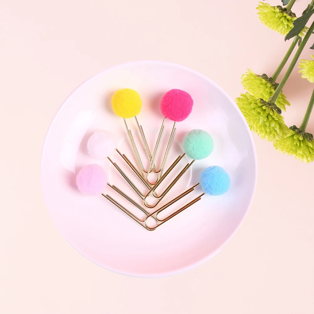 18pcs Candy Color Pompon Ball Paper Clips Creative Metal Bookmark Clip For Notes Decorative Pin Office Supplies Stationery