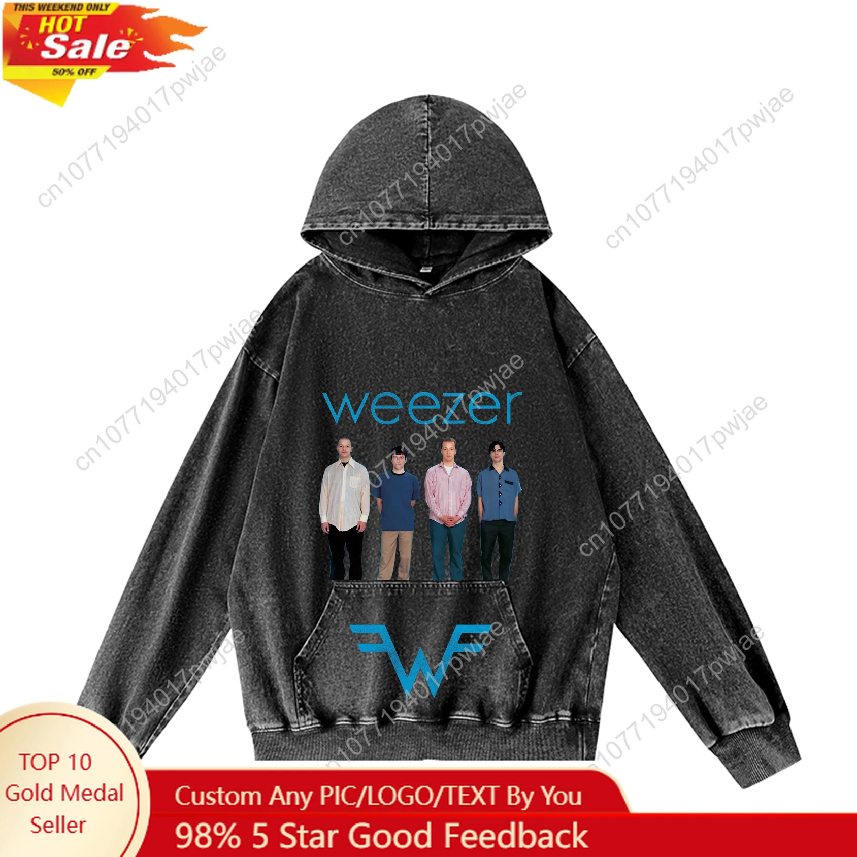 

Weezer Rock Band Hoodie Hooded Sweatshirt Men Woman Vintage Pullover Sweatshirt With Pocket Oversized Customized Top