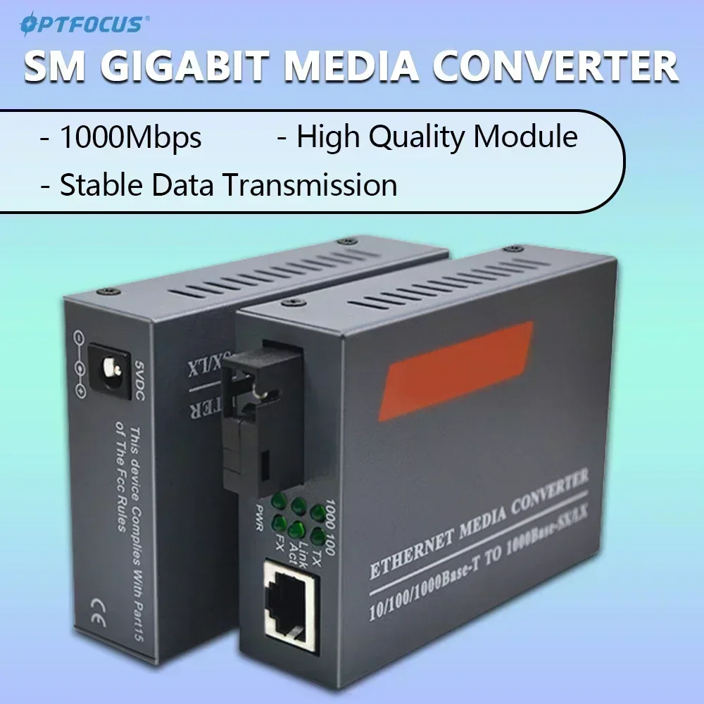 OPTFOCUS Gigabit Fiber Optical Media Converter 1000Mbps SM Transceiver SC module 20km A B 5pairs Transceiver