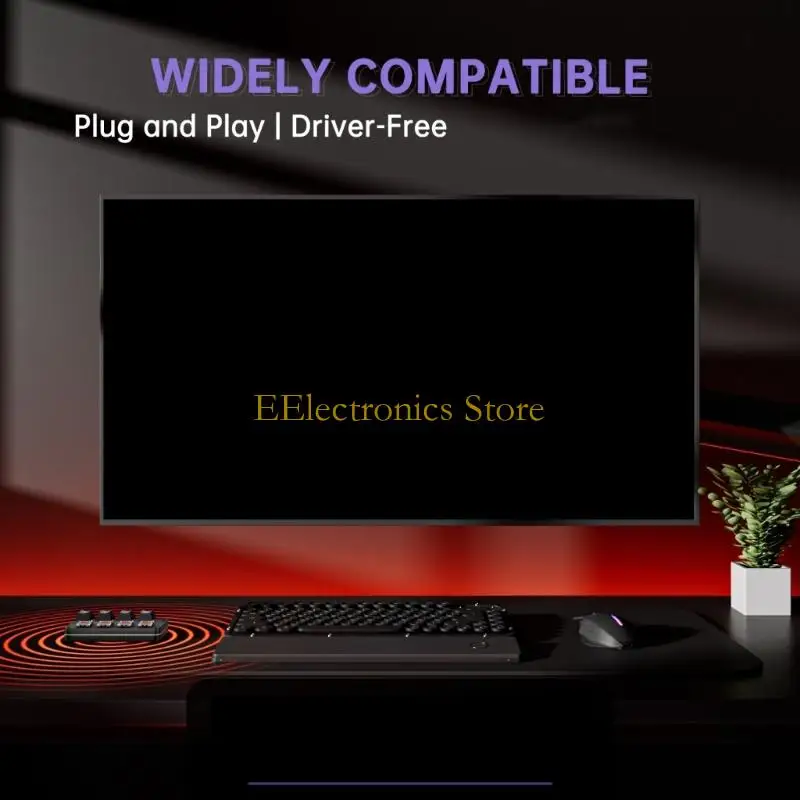 B03C Light Bar Keypad with 4 Button Programming, Cable Link and USB C Desktop Control for Computer Dictation Tasks Keyboard