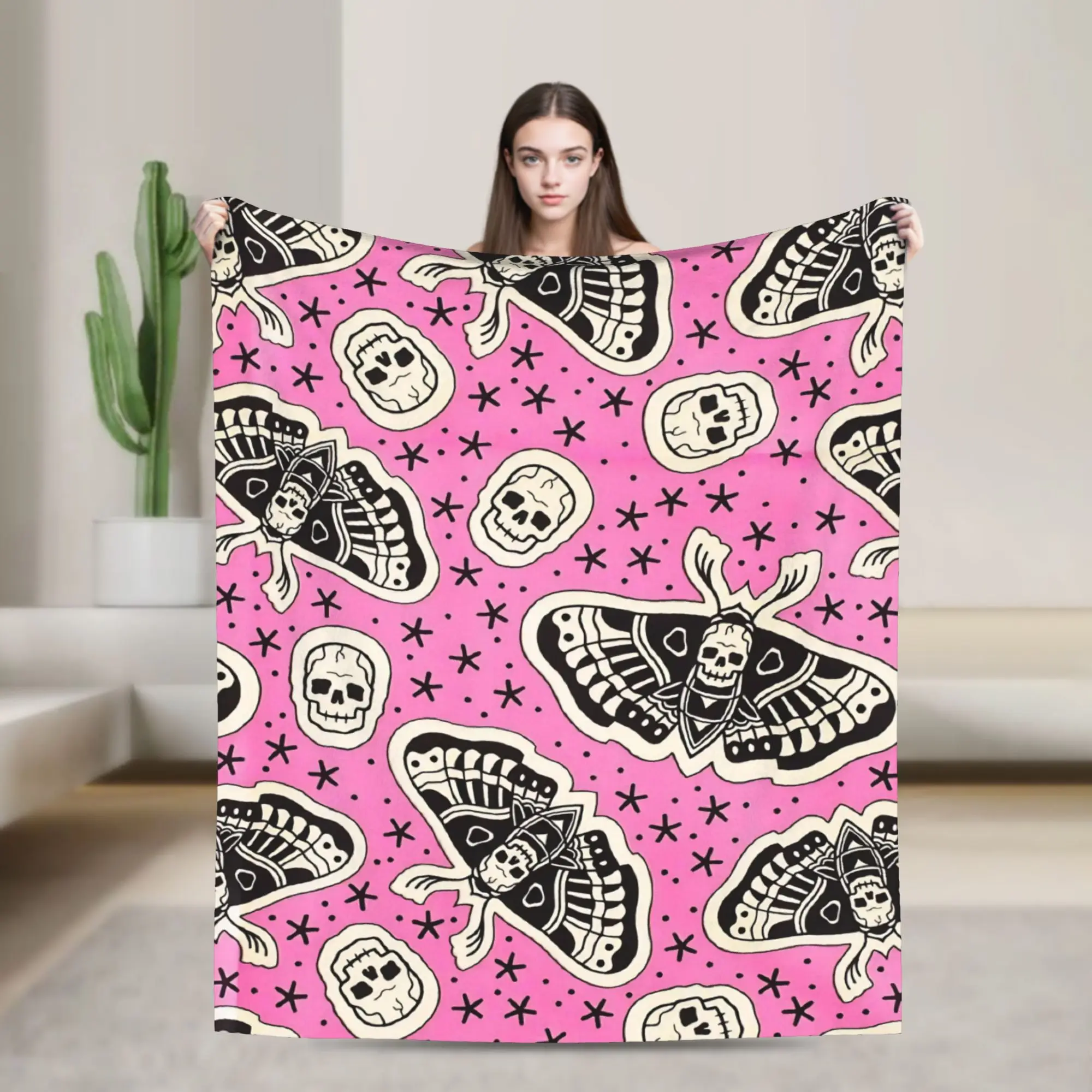 Halloween Gothic Knitted Blankets Flannel Mystical Moth Tarot Super Soft Throw Blankets for Home Couch Bed Rug