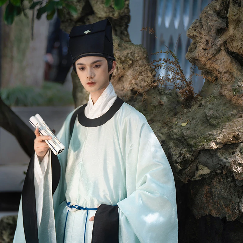 

Original Design Ming Dynas Sle Large Sve round Ne Men's Hanfu irt Double Hemline Color Blo Collarl Traditiona...