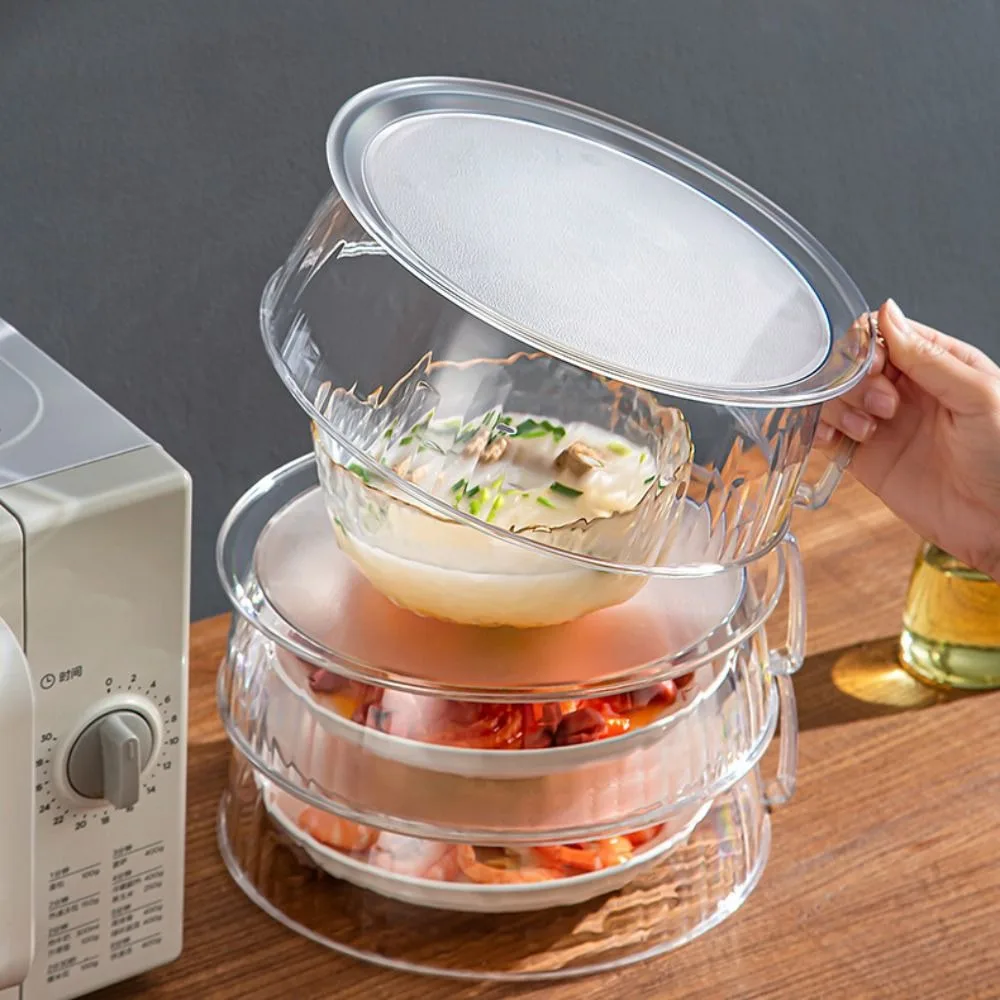 

Transparent Microwave Food Cover with Handle Heat-Resistant Microwave Splatter Guard PC Stackable Food Plates