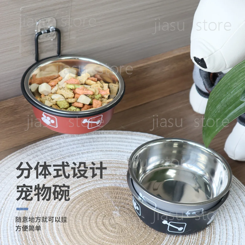 Stainless Steel Pet Feeding Bowl, Hanging Neck Support Cat Bowl, Anti Spill Water & Food Dish for Puppy Kitten