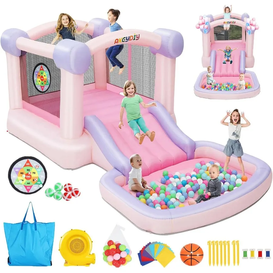 

Пастельный дом Dream Bounce House для 310 161x82x63 дюймов Water Bounce House с выдвижной шаровой ямой Pool Pink Bounce House UL Blower 50 Plasti