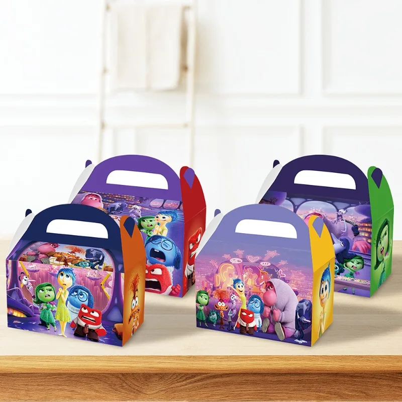 Disney-Inside Out 2 Birthday Party Decoração Gift Box, Acessórios Dos Desenhos Animados, Caixa De Doces, Carry-on Papelão, Fonte Do Partido, 12 pcs