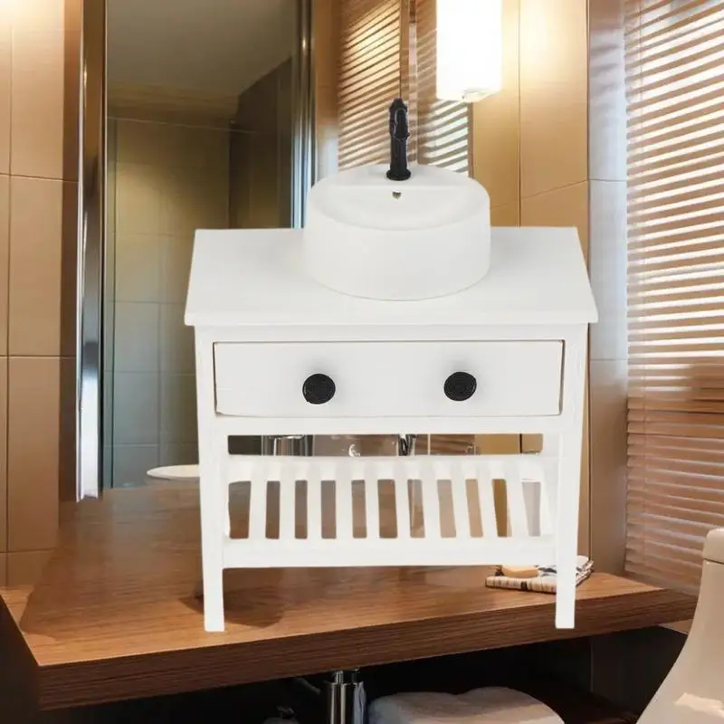 

1/12 Scale Playhouse Simulation Sink Cabinet Miniature Bathroom Decor Dollhouse Furniture Toys