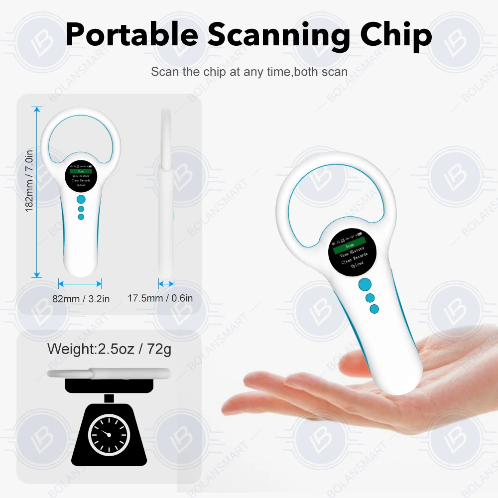 Bluetooth Animal Chip Reader, Dupla Frequência, 500 Armazenamento de Dados, Tela Colorida, Animais de estimação, Long Life Battery, 134.2, 125KHz