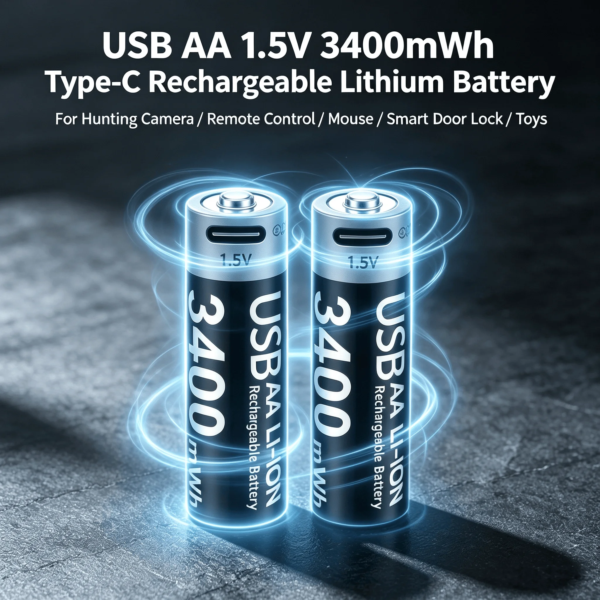 Type‑C USB Direct Charging 1.5V AA 3400mWh Rechargeable Lithium Battery For Hunting Camera Remote Control Mouse Smart Door Lock