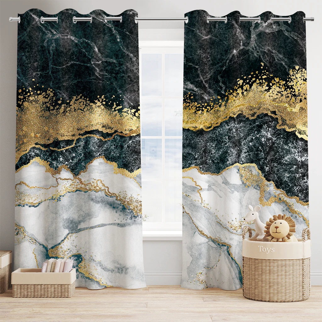 

2 Panels Marble Texture Printed Curtains Window Treatment For Bedroom Office Kitchen Living Room Study Home Decor Grommet Top