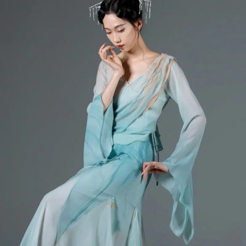 New Classical Dance[Yunqi]Fairy Dress With Elegant Chinese Elements, Large Skirt, And Flowing Gradient Color Dance Dress