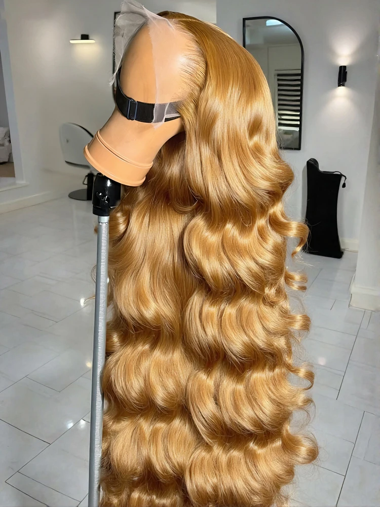 

250 Density #27 Colored Honey Blonde Body Wave Human Hair Wig 13x6 Transparent Hd PrePlucked Lace Frontal Wigs For Black Women