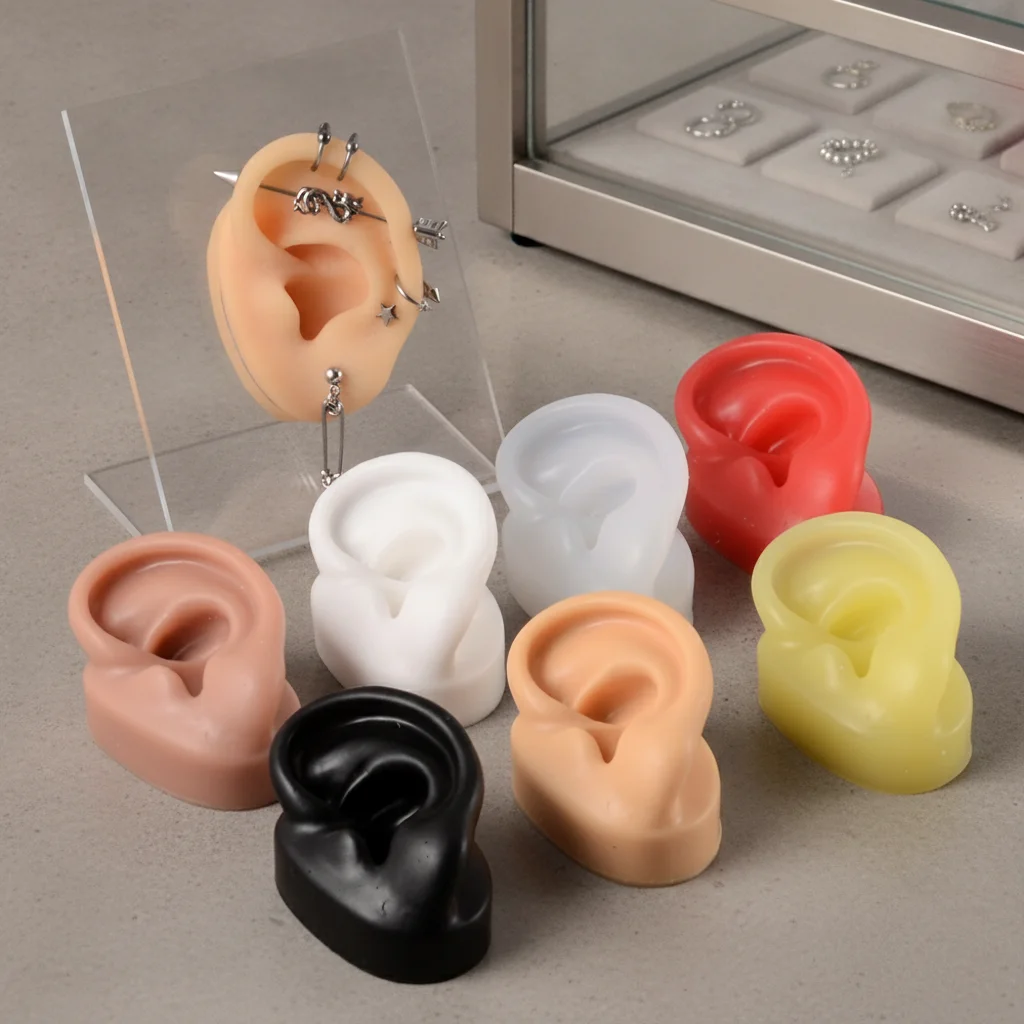 1Pc Soft Silicone Ear Model Tattoo Practice Jewelry Display Piercing Tools Earring Display Tool Acrylic Display Stand Kit