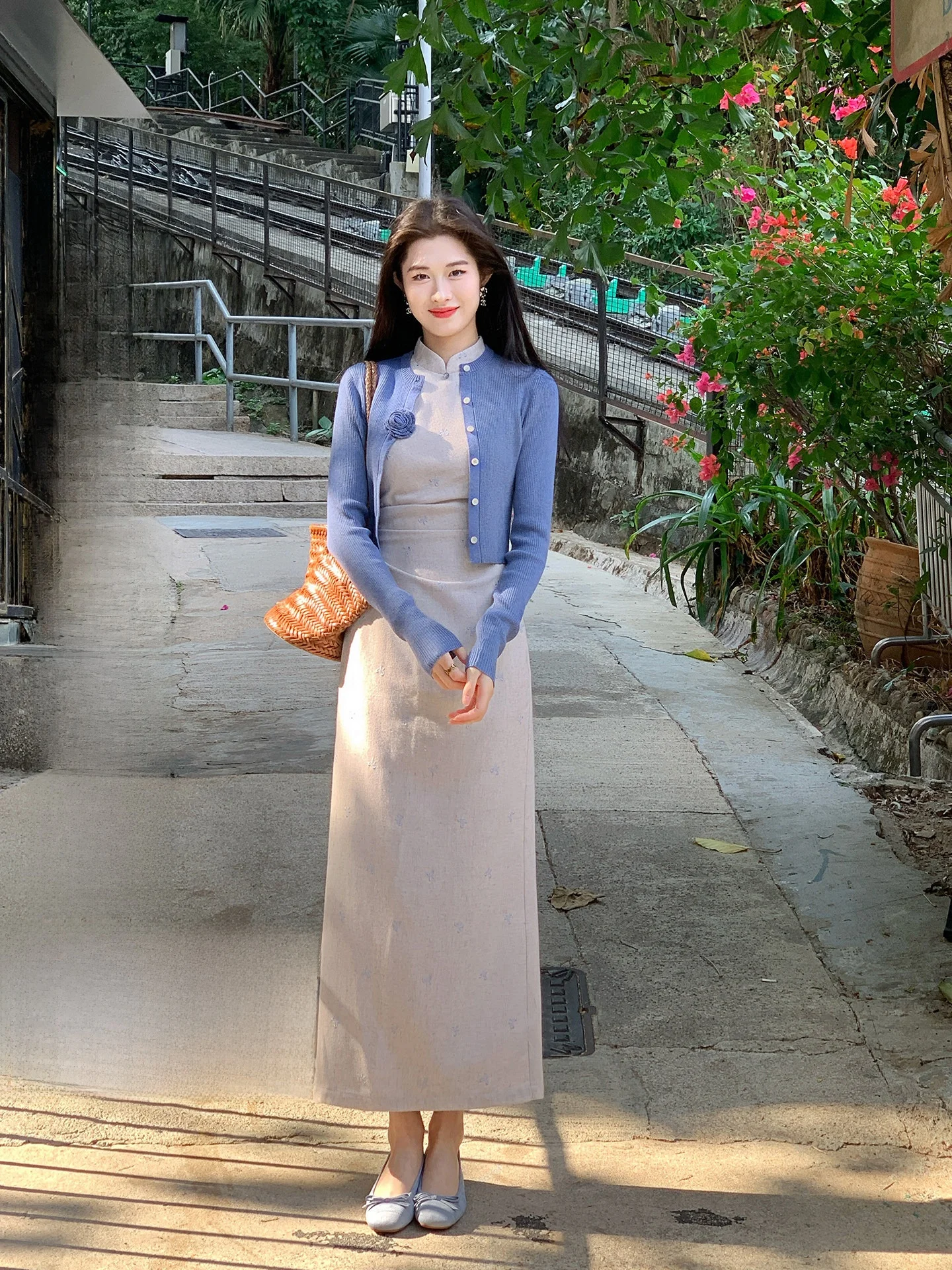 

Новое китайское платье-ципао Lingan Zhihe с завышенной талией и низким разрезом для женщин, офисная одежда