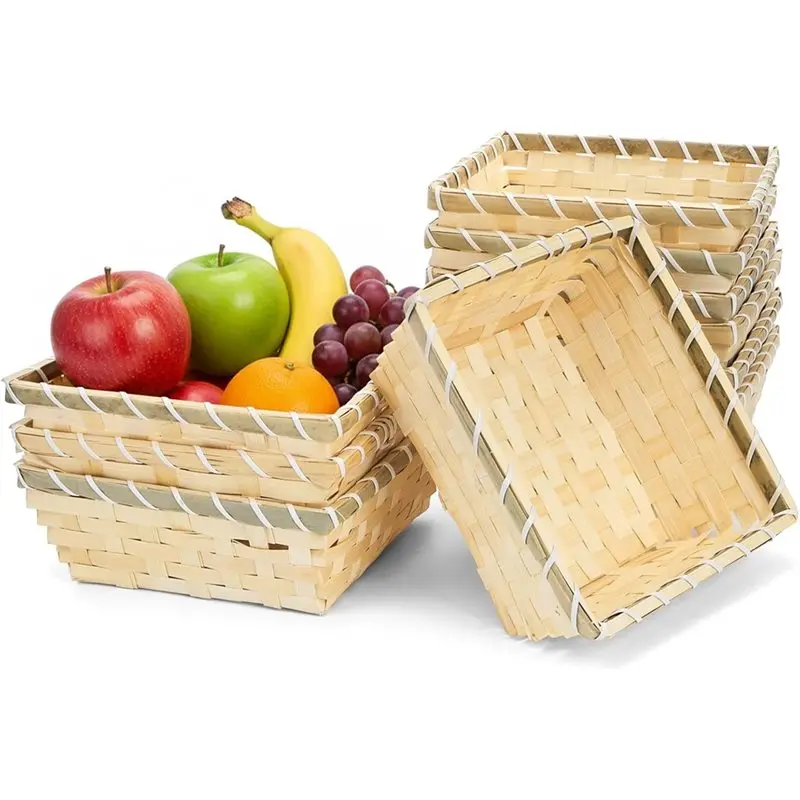 

ABFU-Woven 7.5" Square Natural Bamboo Gift Baskets 10-Pack, Small Wicker Fruit Basket Bread& Chip Container For Restaurant,Party