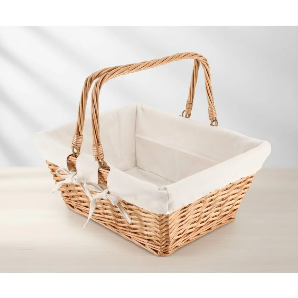 

Hand Woven Wicker Picnic Basket with Washable Lining, Sturdy Storage for Easter, Organizing & Gifts (15.94x12.6x6.69in)