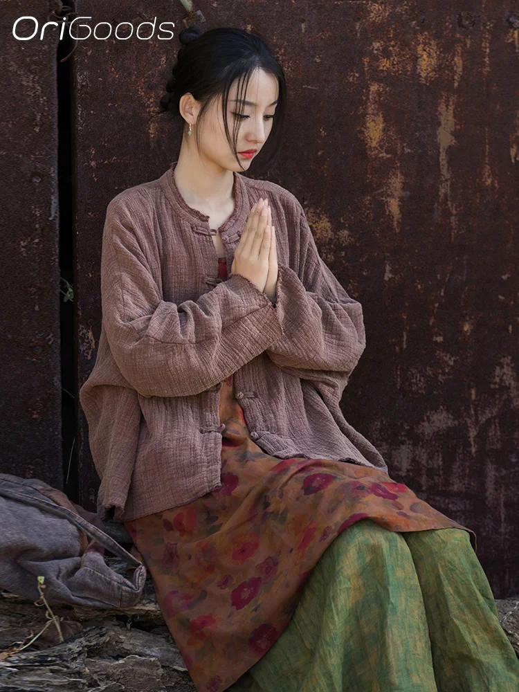 

OriGoods рубашка большого размера, женская хлопковая рубашка из 100% хлопка в китайском стиле, одежда в японском стиле дзен, винтажные топы, весенне-летняя блузка B181
