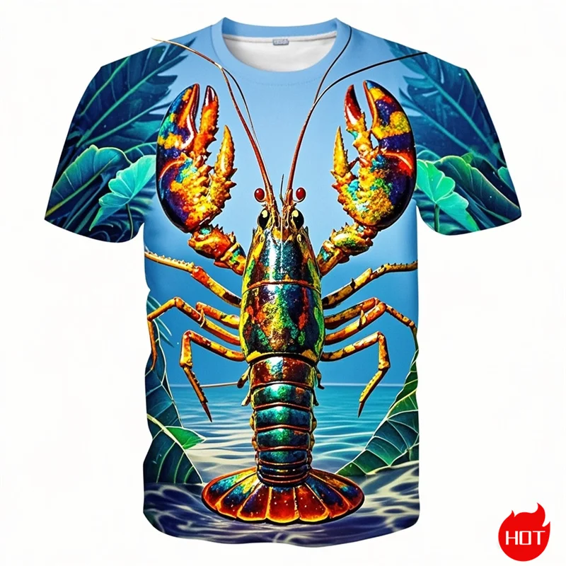 Summer New 3D Cute Animal Shrimp Printing T Shirt Funny Crayfish Graphic Short Sleeves Kid Fashion Streetwear Tee Shirts Clothes