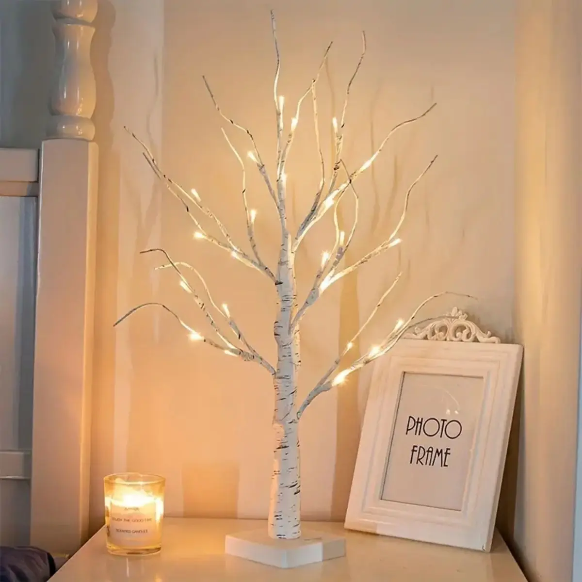 1 albero pasquale 24 LED, ramo regolabile albero di betulla 3AA e alimentatore USB, luce decorativa per albero camera da letto (senza batteria)