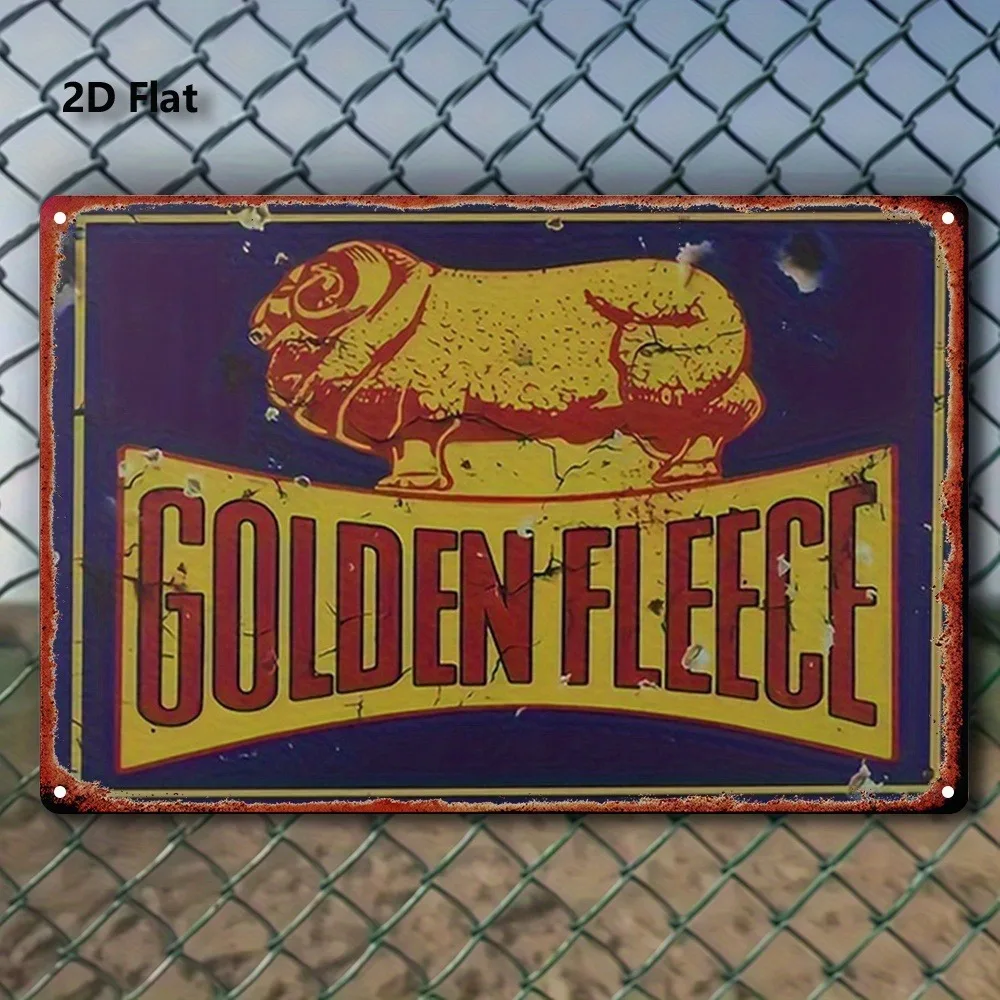 2D Flat Aluminum Vintage Golden Fleece Bull Sheep Wall Plaque Wall Art Ornament for Home Garden Farmhouse Bathroom Decor