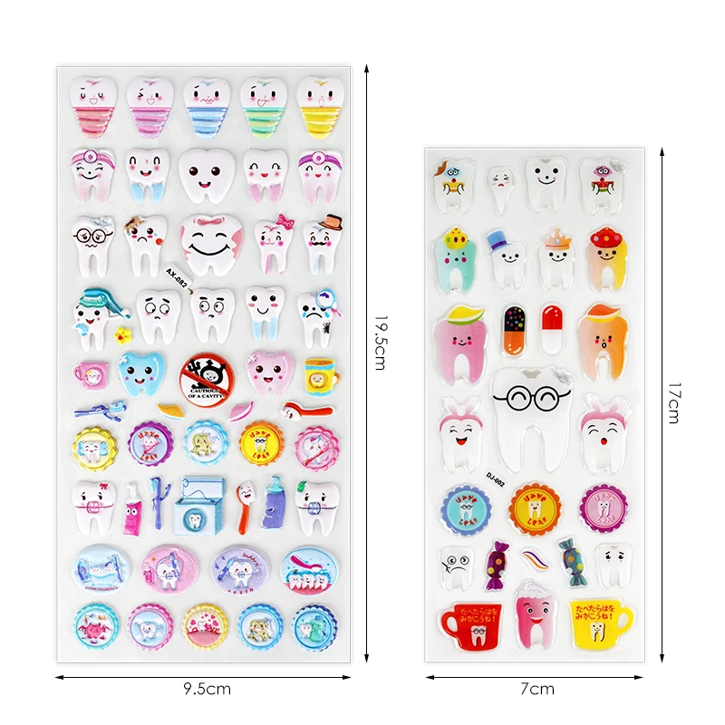 3 Sheets Cute Tooth Shape Stickers Gifts Cartoon 3D Teeth Themed Stickers For Phone Case Notebook Dentistry Decoration