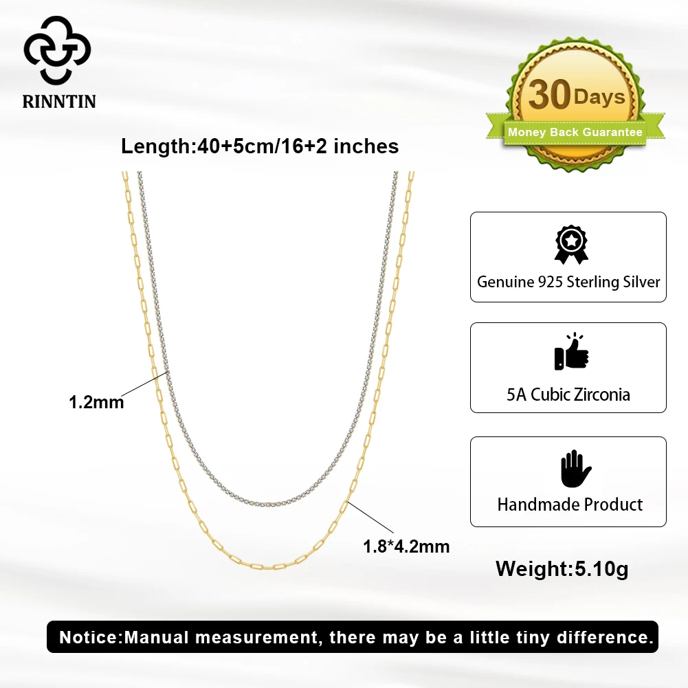 Rinntin Simple 925 Sterling Silver Layered Choker Chain Necklace for Women Sexy Exquisite Party Neck Chain Jewelry BQN48
