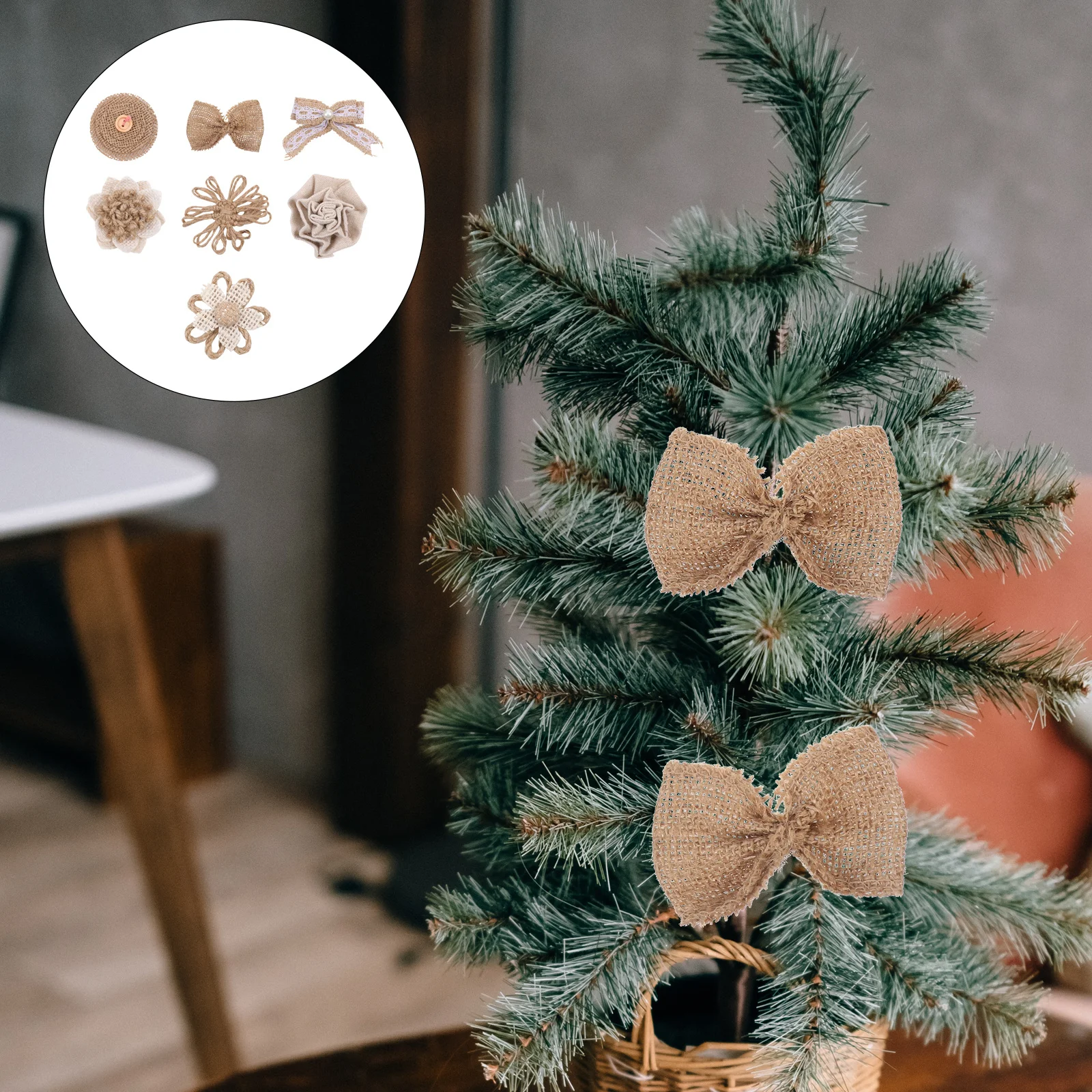 

7Pcs Linen Bowknot Decorative Bows Wedding Party Supplies Xmas Tree Decor Scene Layout Props Linen Bowknot Scene Layout Prop