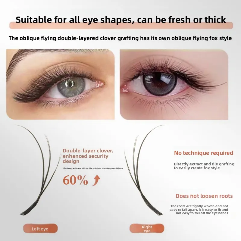 6D Fox Grafted Eyelashes, Slender End of The Eyes and Extended Double-layer Clover False Eyelashes
