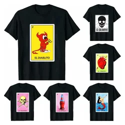 EL DIABLITO Loteria Card Mexican Bingo GraphicT-Shirt Novelty Funny Family Tee Black Oversized Short Sleeve for Men Women