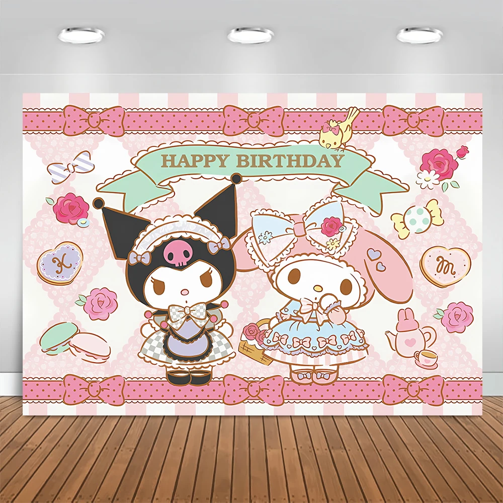 Sanrio Kuromi Backdrop Banner kawaii Kuromi Kids Birthday Party Decoration Photography Background Baby Shower Photo Booth Props