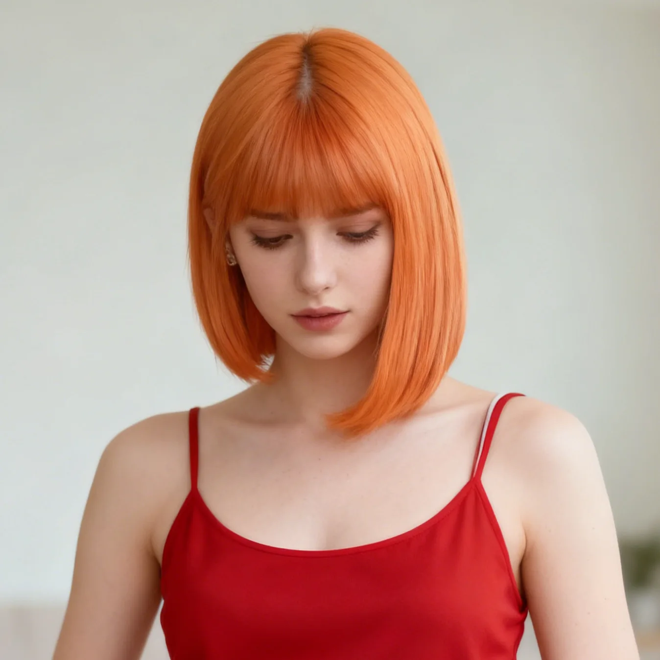 Synthetic Orange Short Bobo Straight Wig for Young Women Breathable Daily Use Fashion Hair Extensions Ladies Head Cover