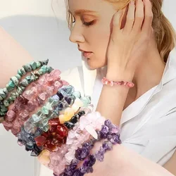 Natural Gravel Bracelet Stretch Beads Amethyst Rose Crystal Quartz Chakras Bracelets for Women Gift